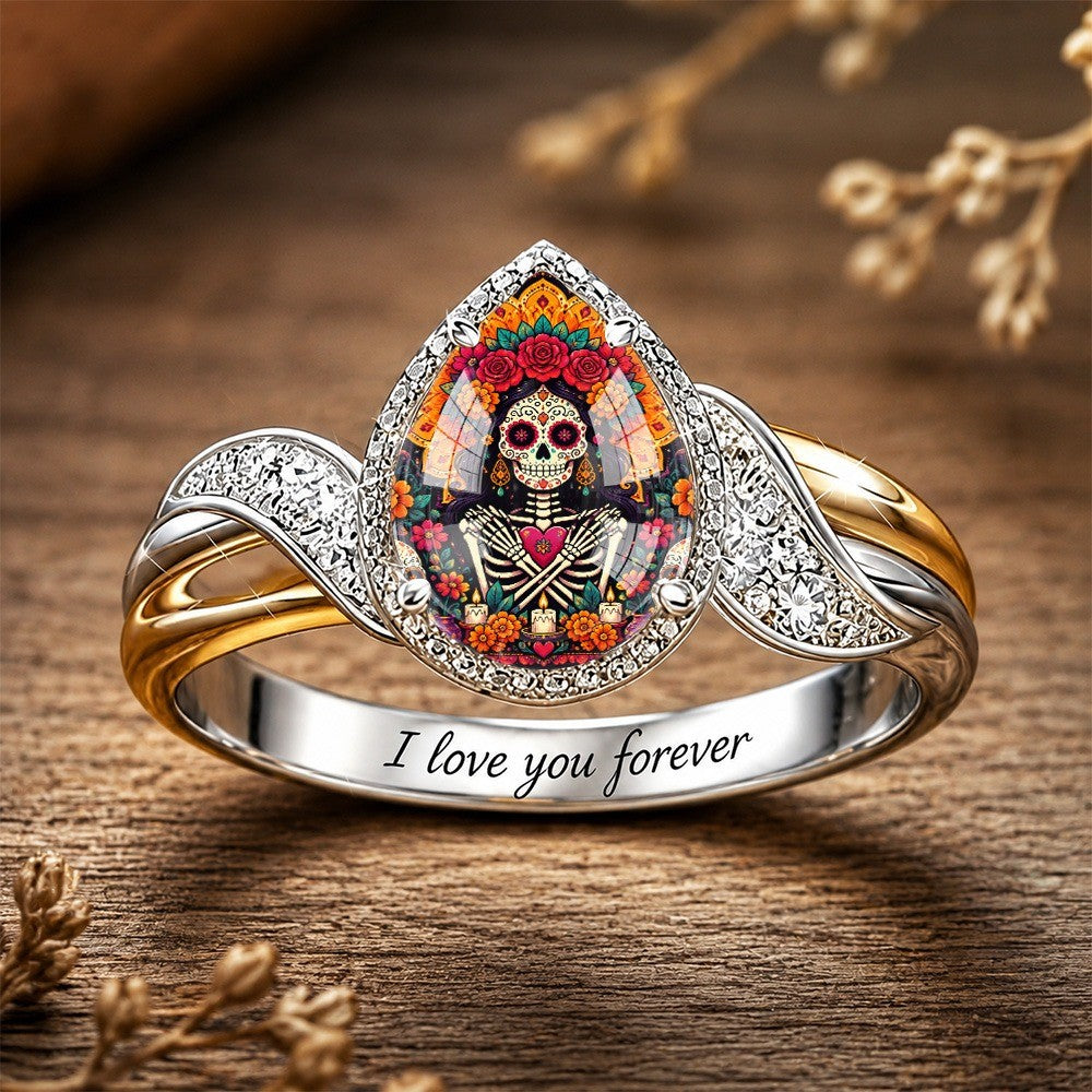 Colorful Skull Teardrop Ring
