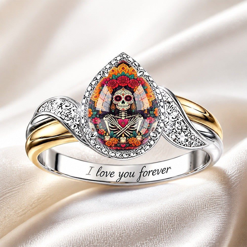Colorful Skull Teardrop Ring
