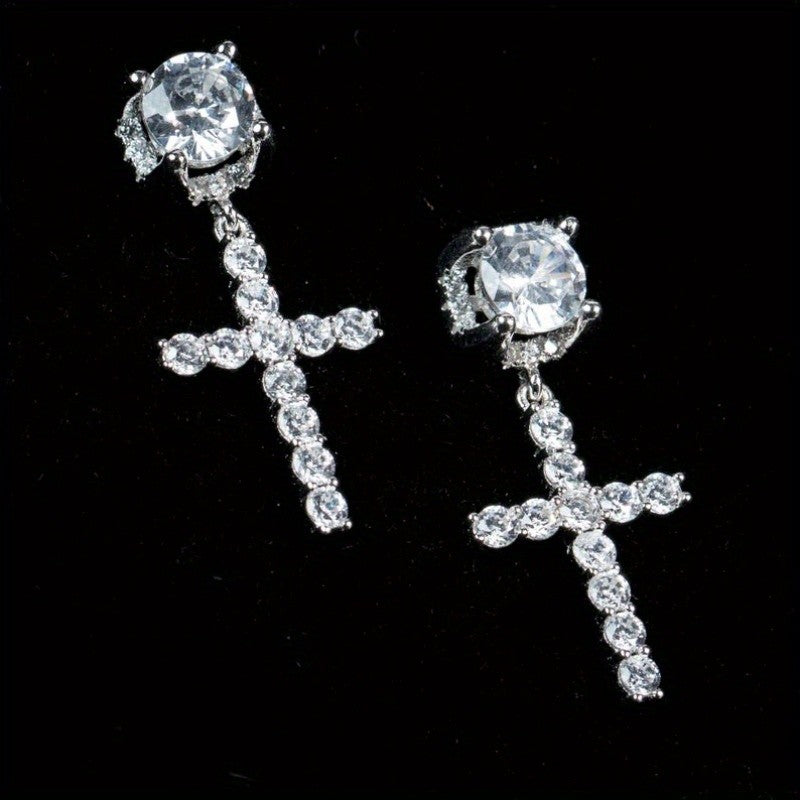 Round Crystal Cross Drop Earrings