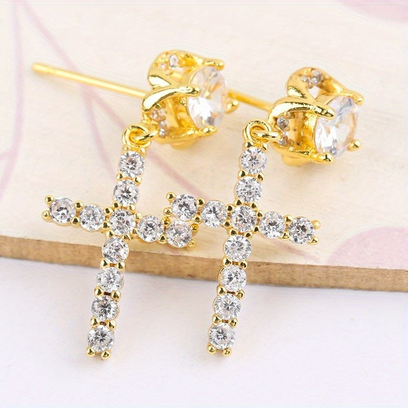 Round Crystal Cross Drop Earrings