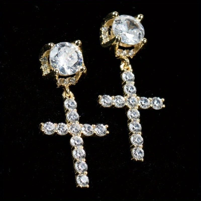 Round Crystal Cross Drop Earrings