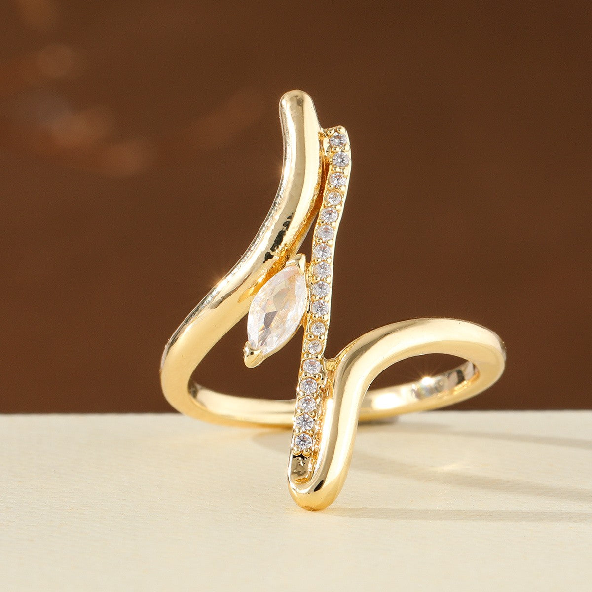 Marquise Zircon Curve Ring