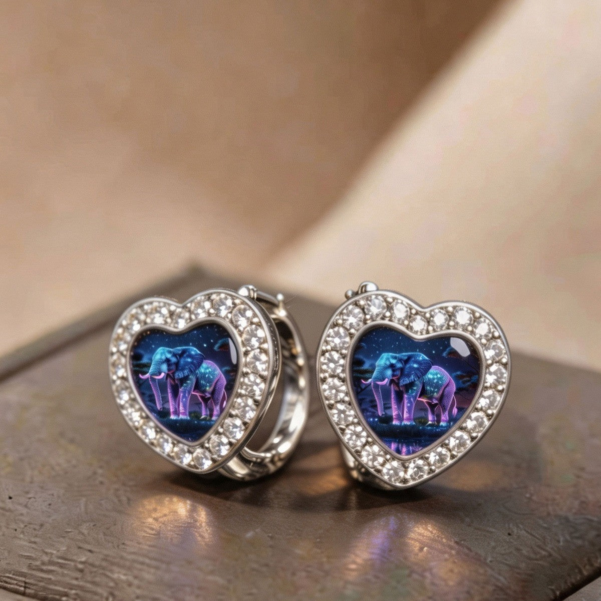 Starry Elephant Heart Hoop Earrings