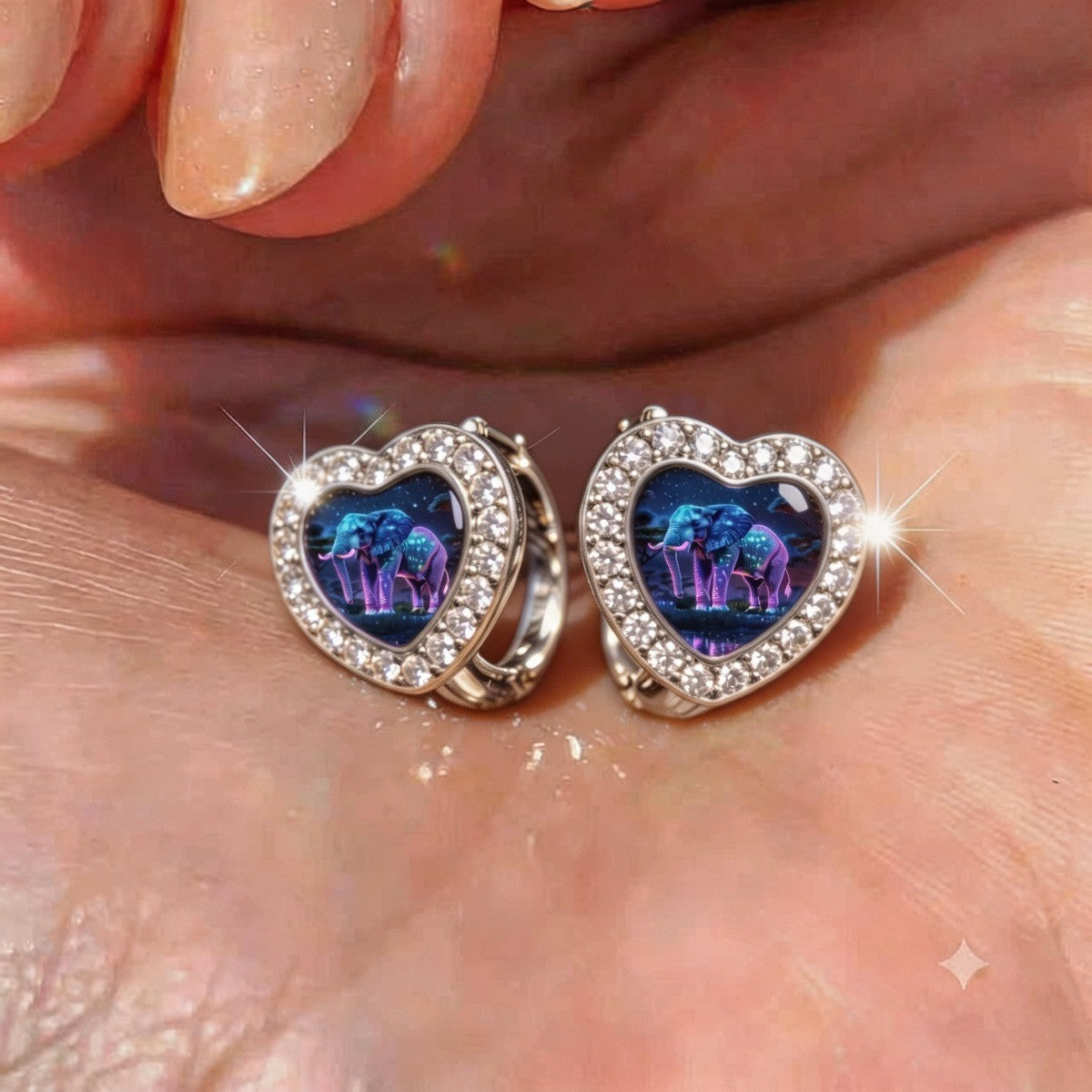 Starry Elephant Heart Hoop Earrings