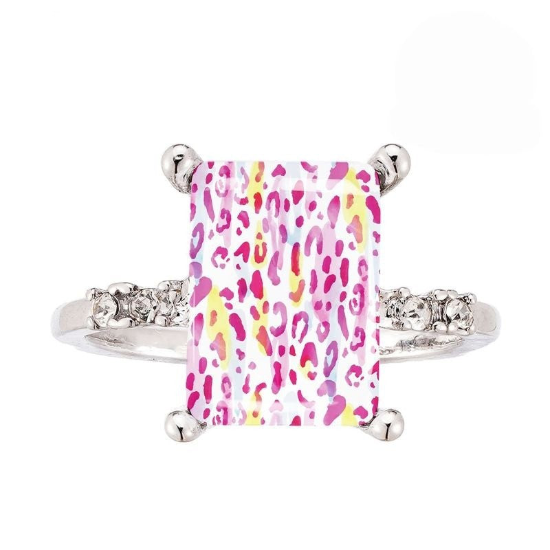 Pink & Yellow Leopard Print Ring