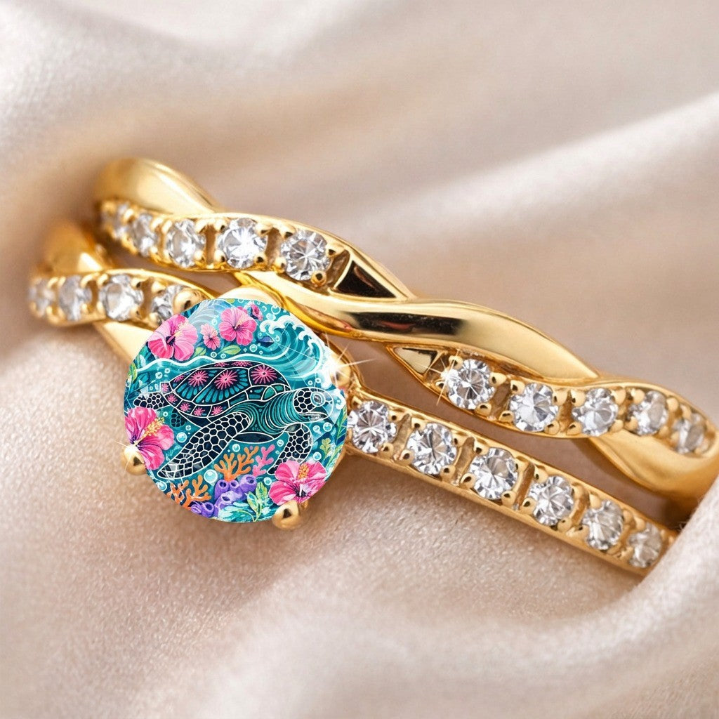 Sea Turtle Glass Dome Ring