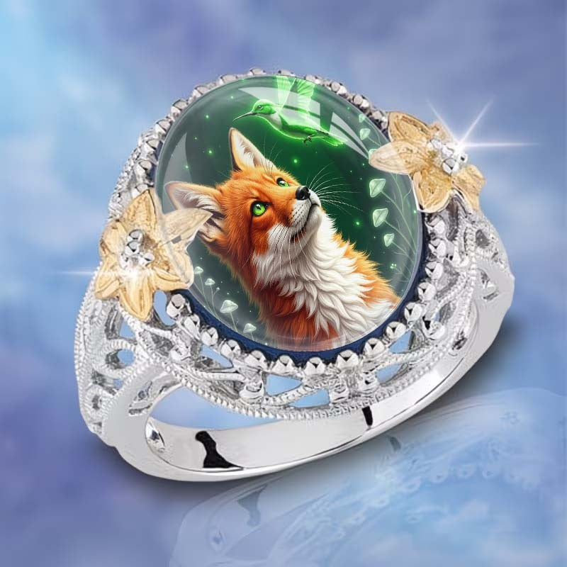 Fox & Hummingbird Glass Dome Ring