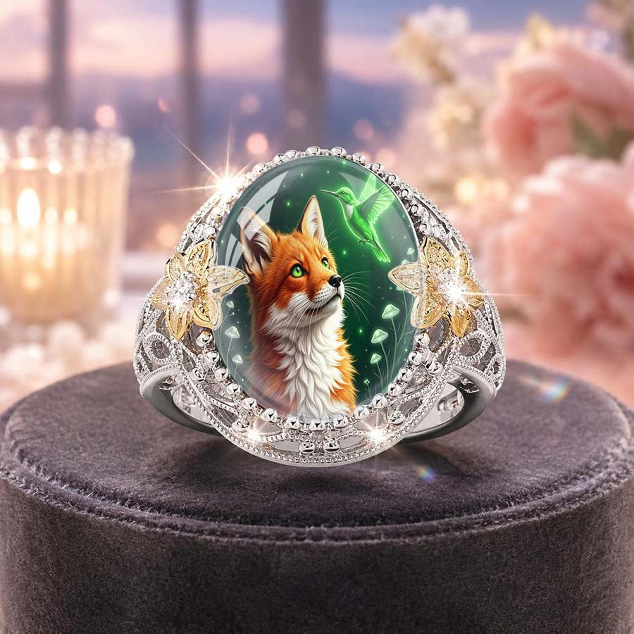 Fox & Hummingbird Glass Dome Ring