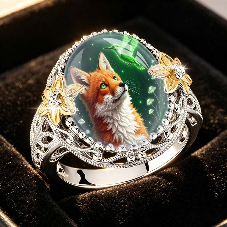 Fox & Hummingbird Glass Dome Ring