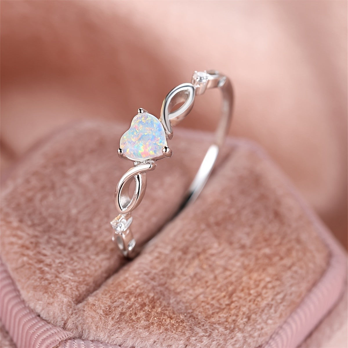 Opal Heart Infinity Ring