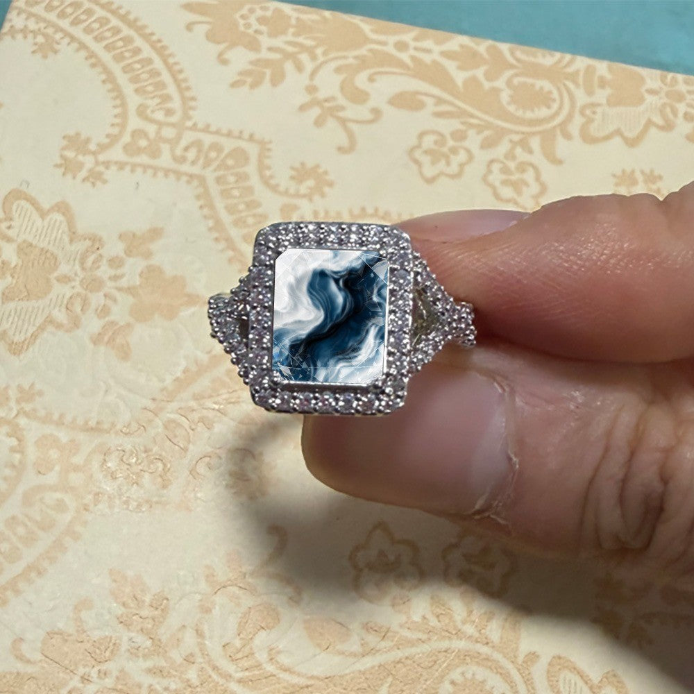 Abstract Marble Square Ring