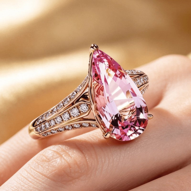 Pink Pear Drop Ring