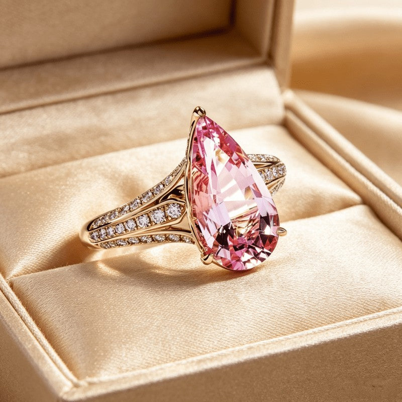 Pink Pear Drop Ring