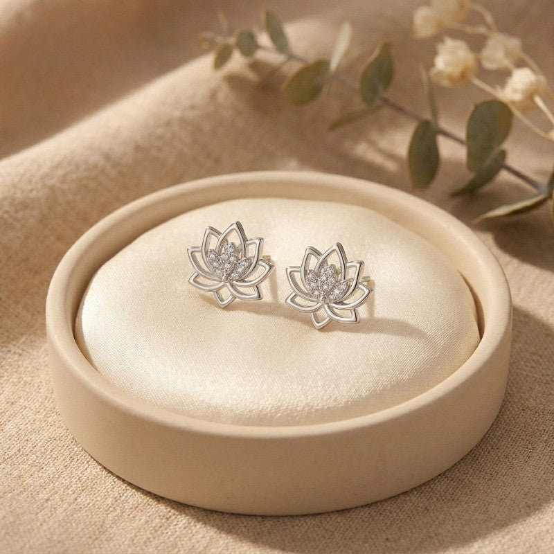 Crystal Lotus Stud Earrings