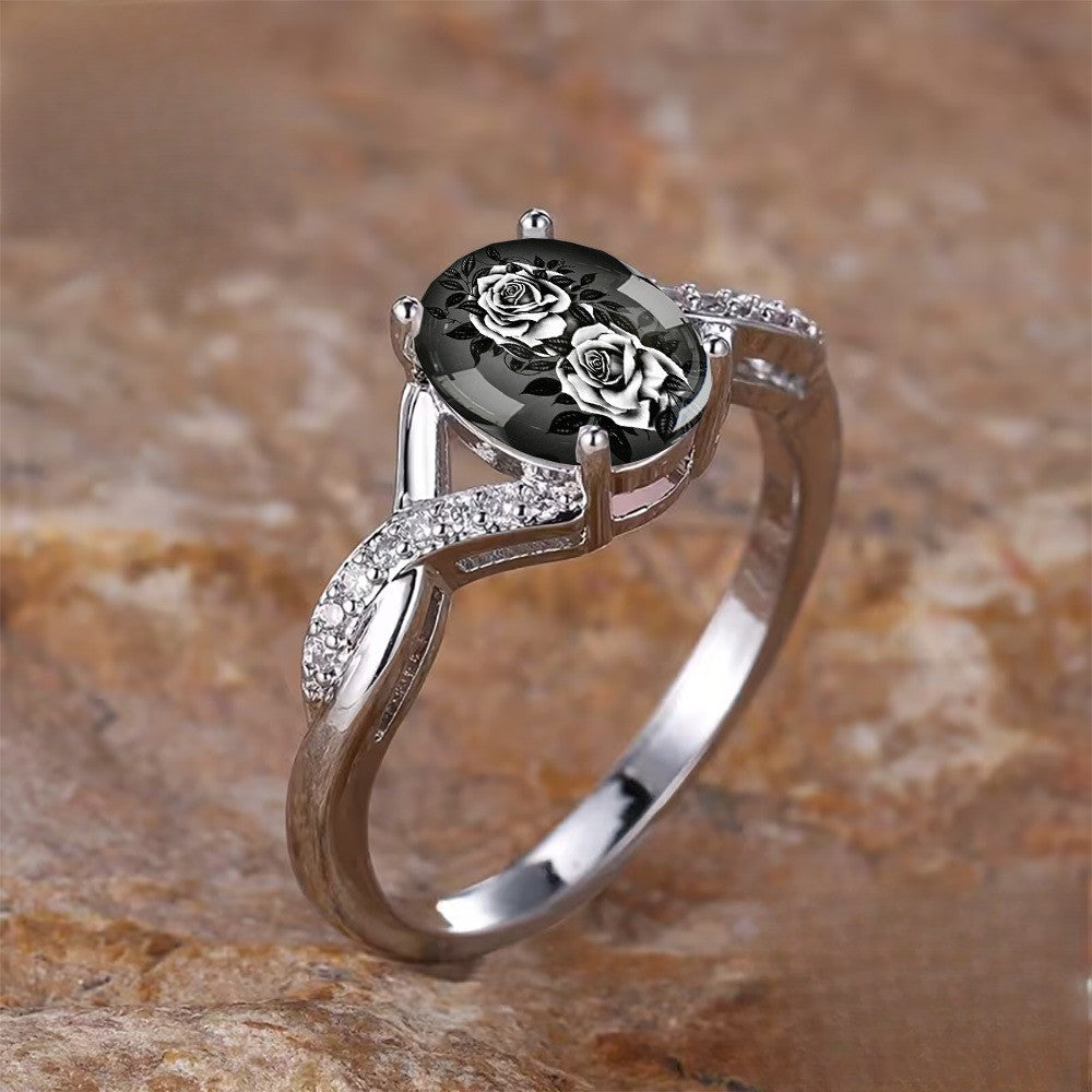 Black Rose Twisted Band Ring