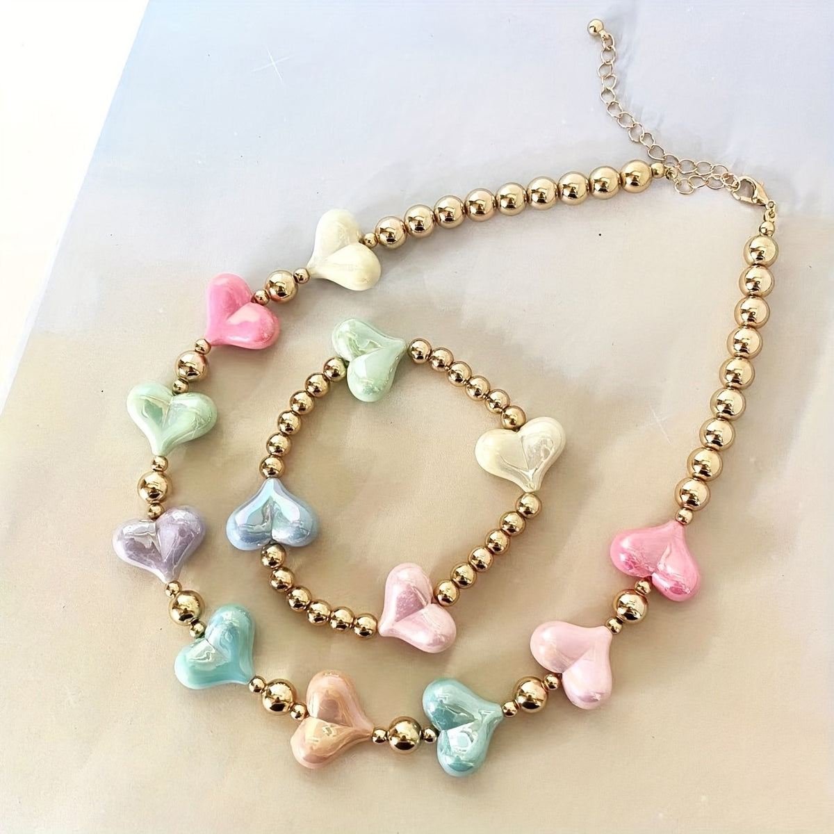 Pastel Acrylic Heart Jewelry Set