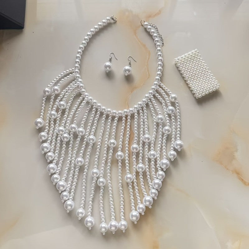 Red Beaded Fringe Necklace & Earring Set