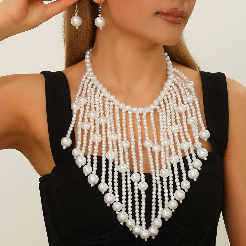 Red Beaded Fringe Necklace & Earring Set