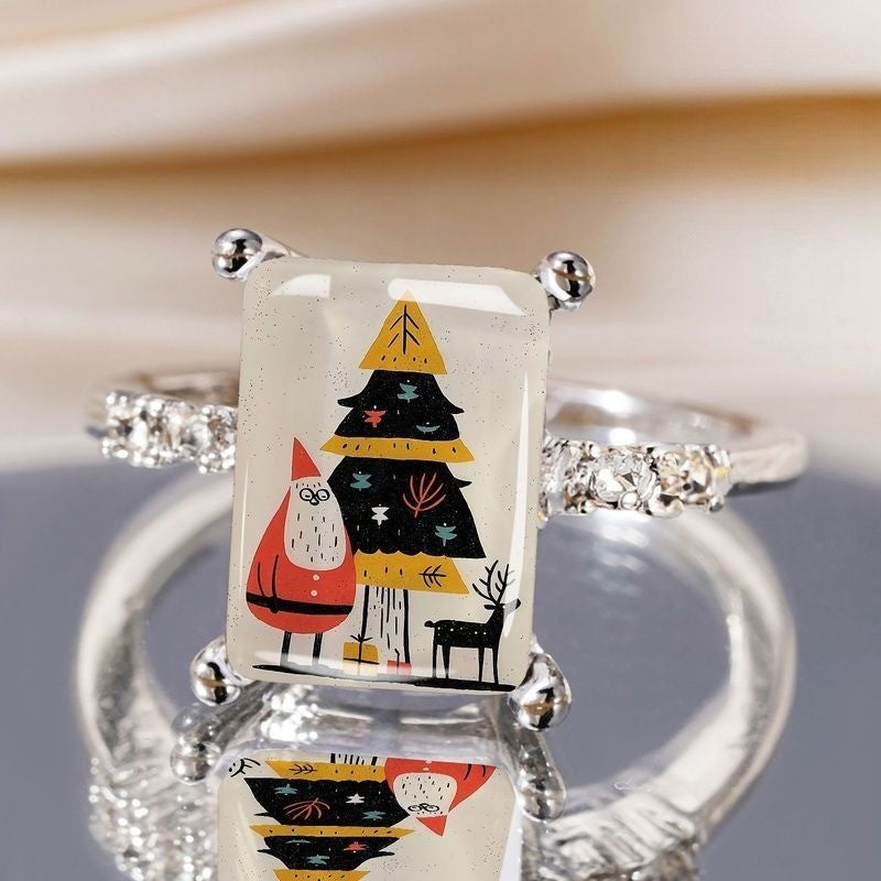 Santa & Tree Rectangular Ring