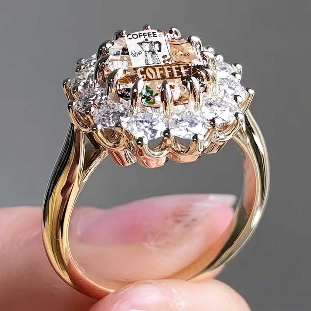 Coffee Collage Crystal Ring