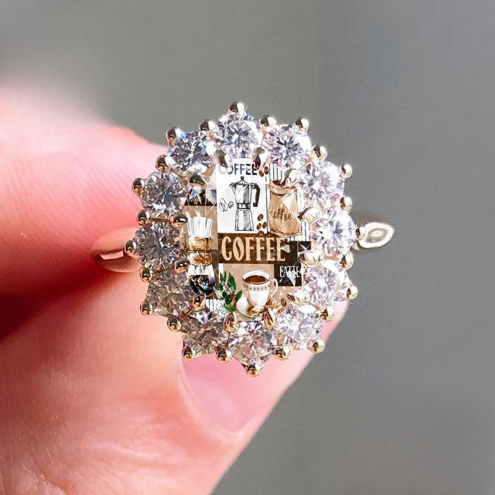 Coffee Collage Crystal Ring