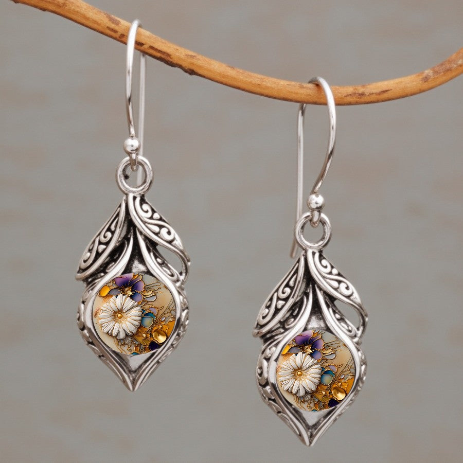 Filigree Floral Glass Drop Earrings