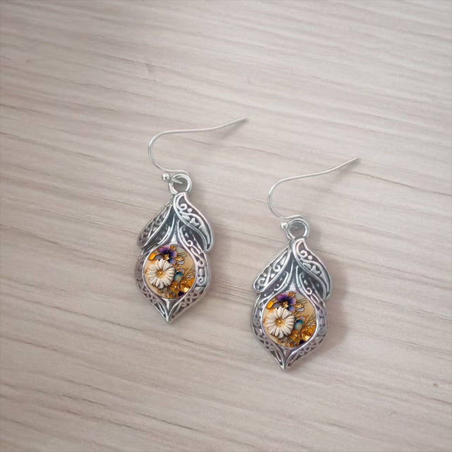 Filigree Floral Glass Drop Earrings