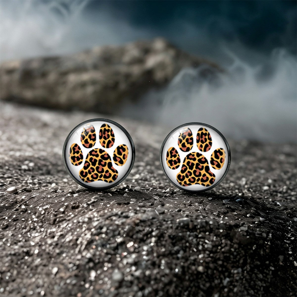 Leopard Paw Round Stud Earrings