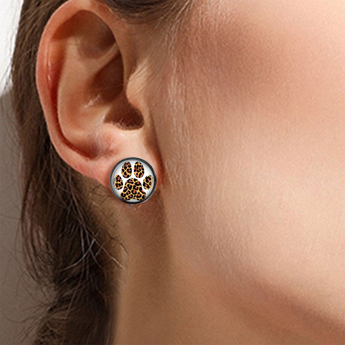 Leopard Paw Round Stud Earrings