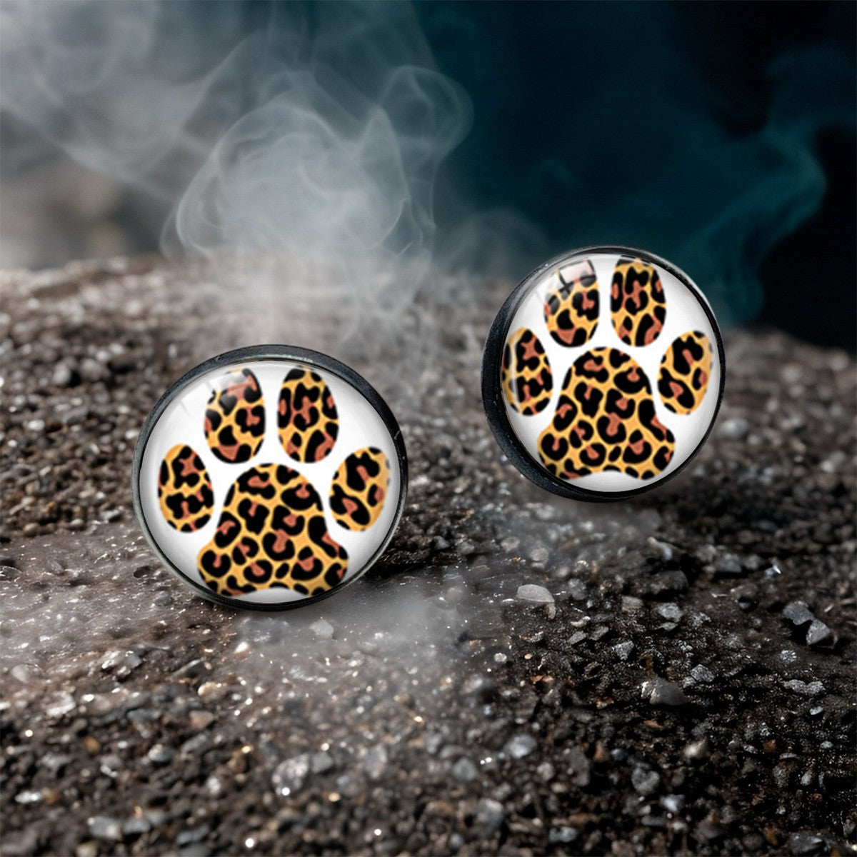 Leopard Paw Round Stud Earrings