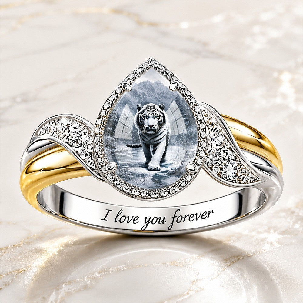 White Tiger Teardrop Ring