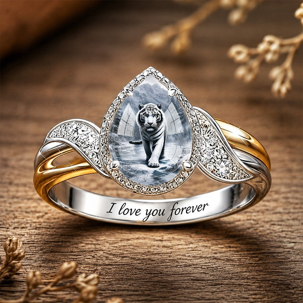 White Tiger Teardrop Ring