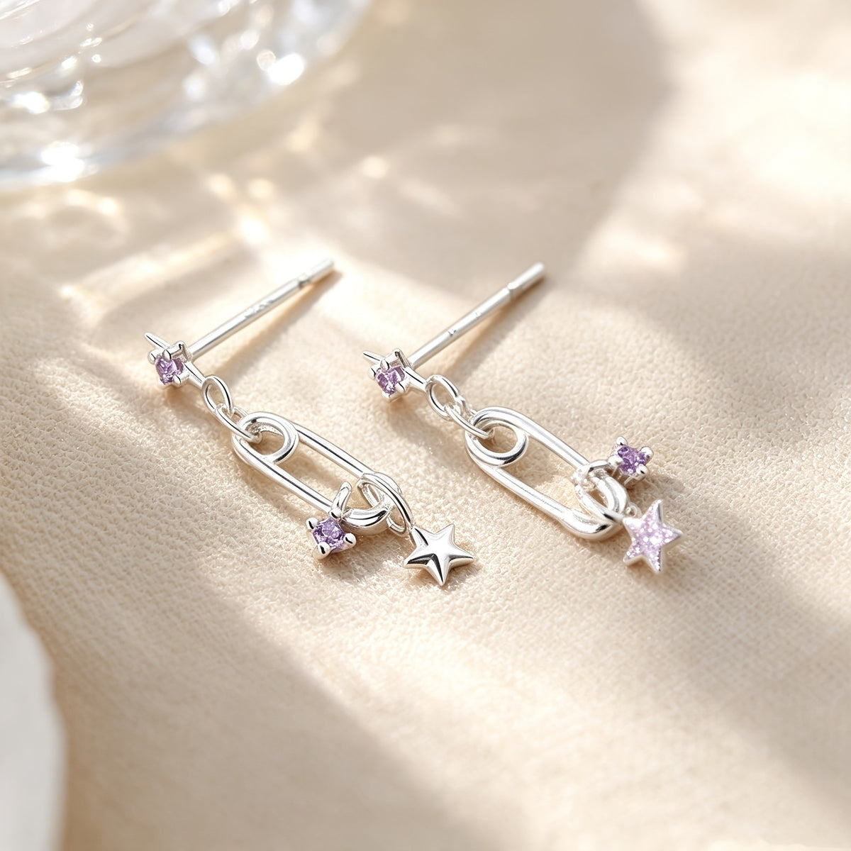 Purple Star Safety Pin Earrings