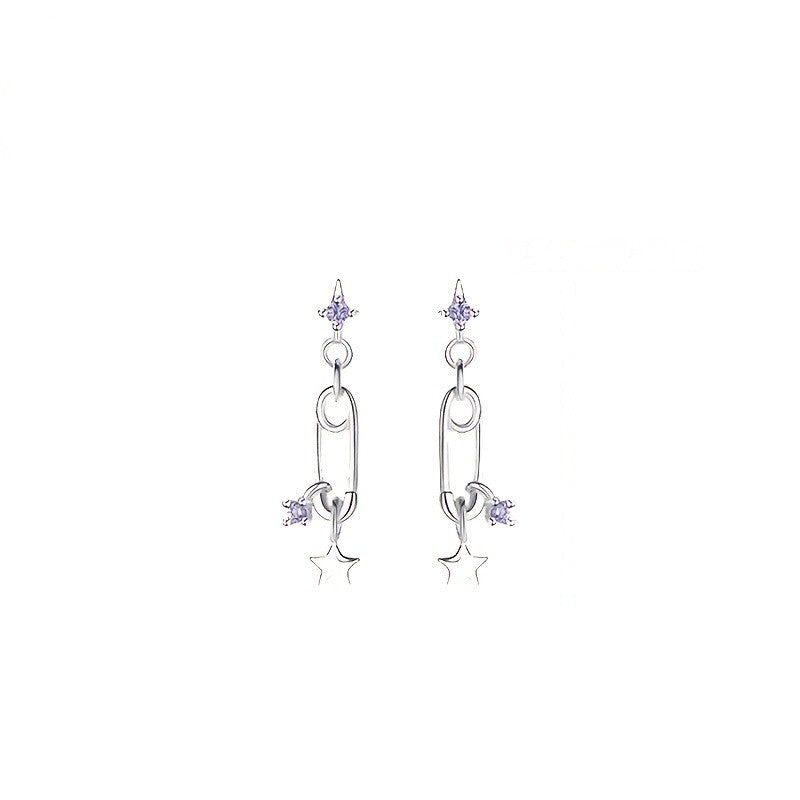 Purple Star Safety Pin Earrings