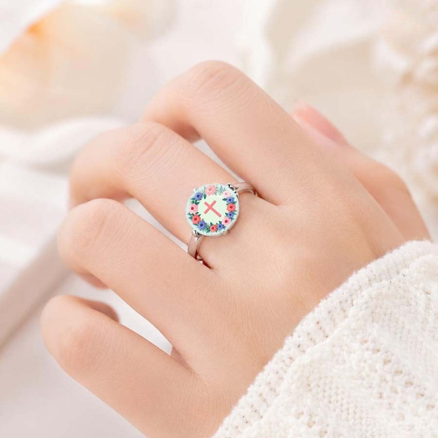 Floral Wreath Cross Ring