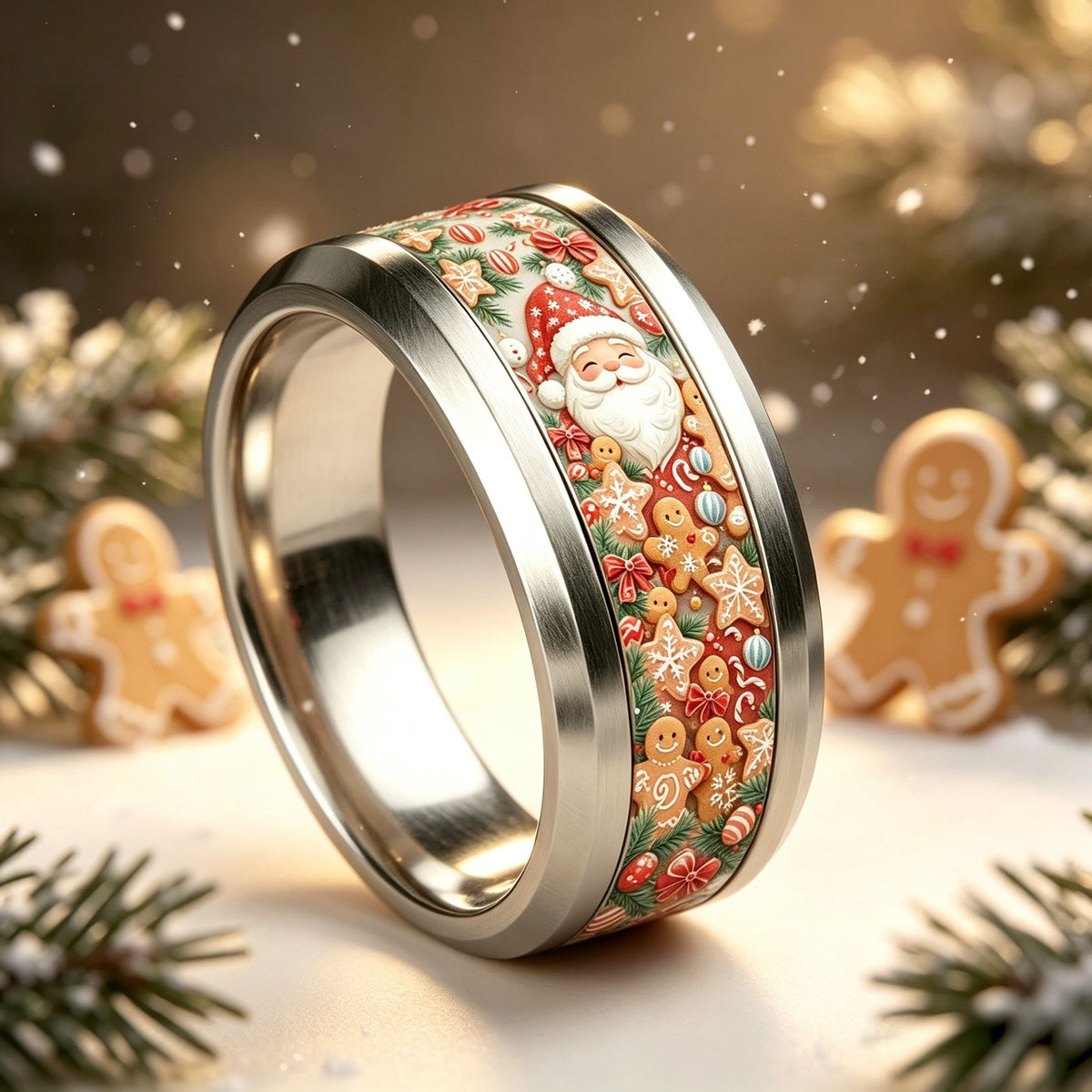 Santa and Gingerbread Resin Ring