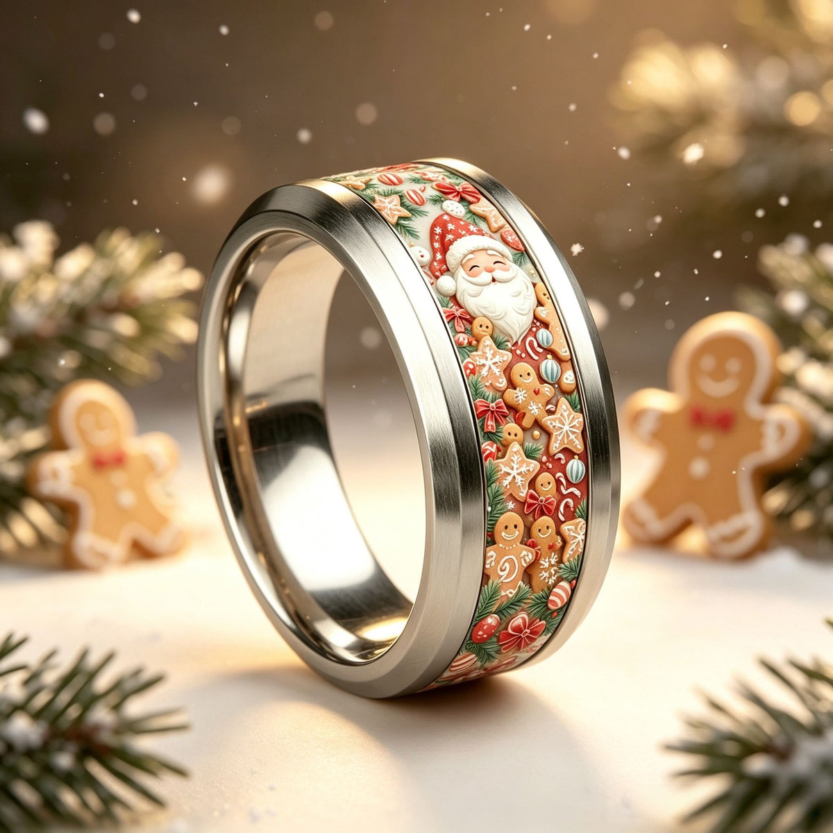 Santa and Gingerbread Resin Ring
