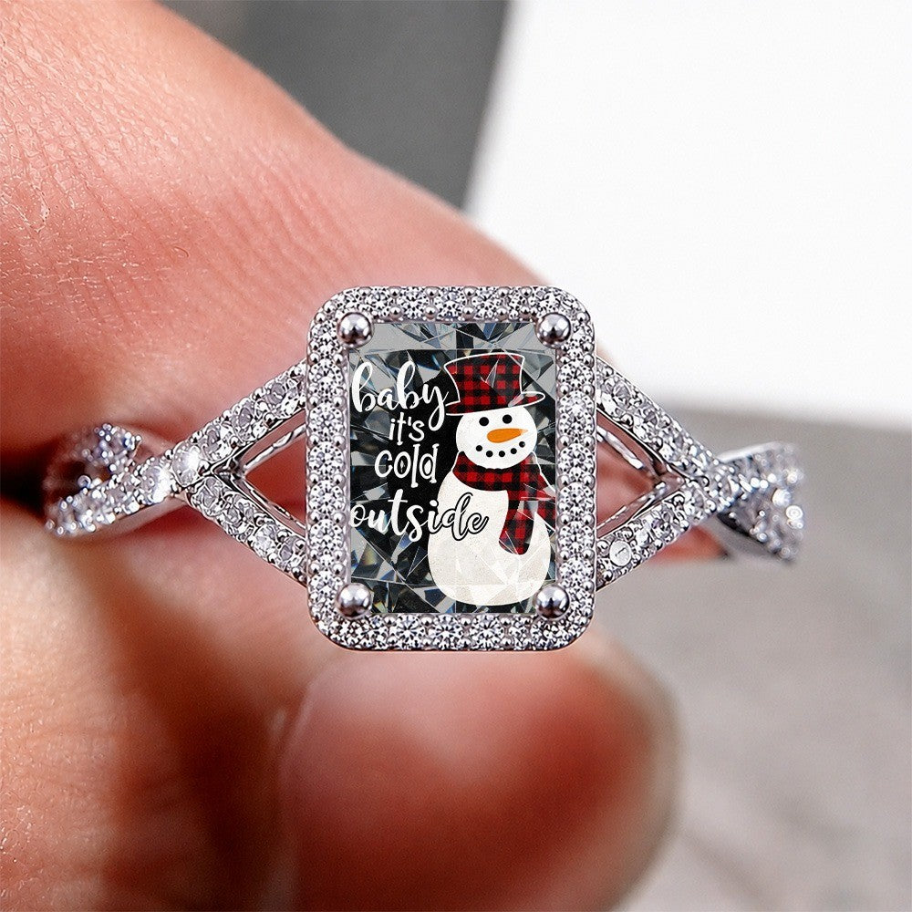 Snowman Plaid Halo Ring