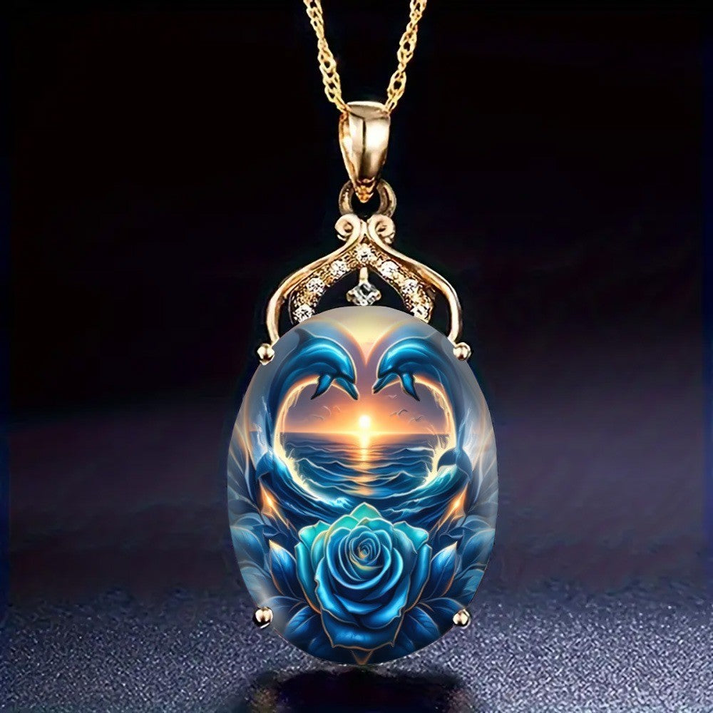 Dolphin Rose Sunset Necklace