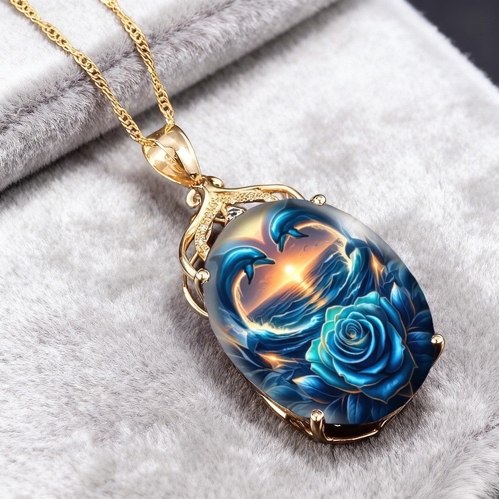 Dolphin Rose Sunset Necklace