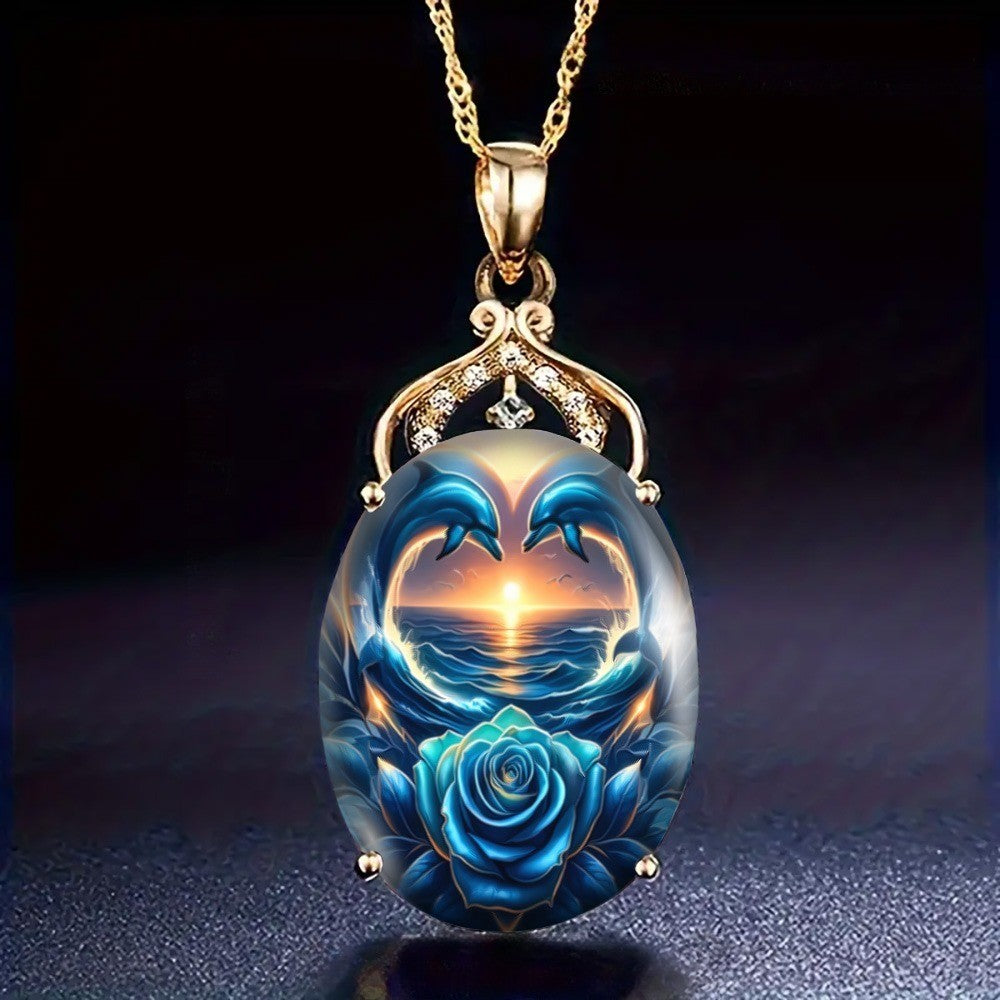 Dolphin Rose Sunset Necklace
