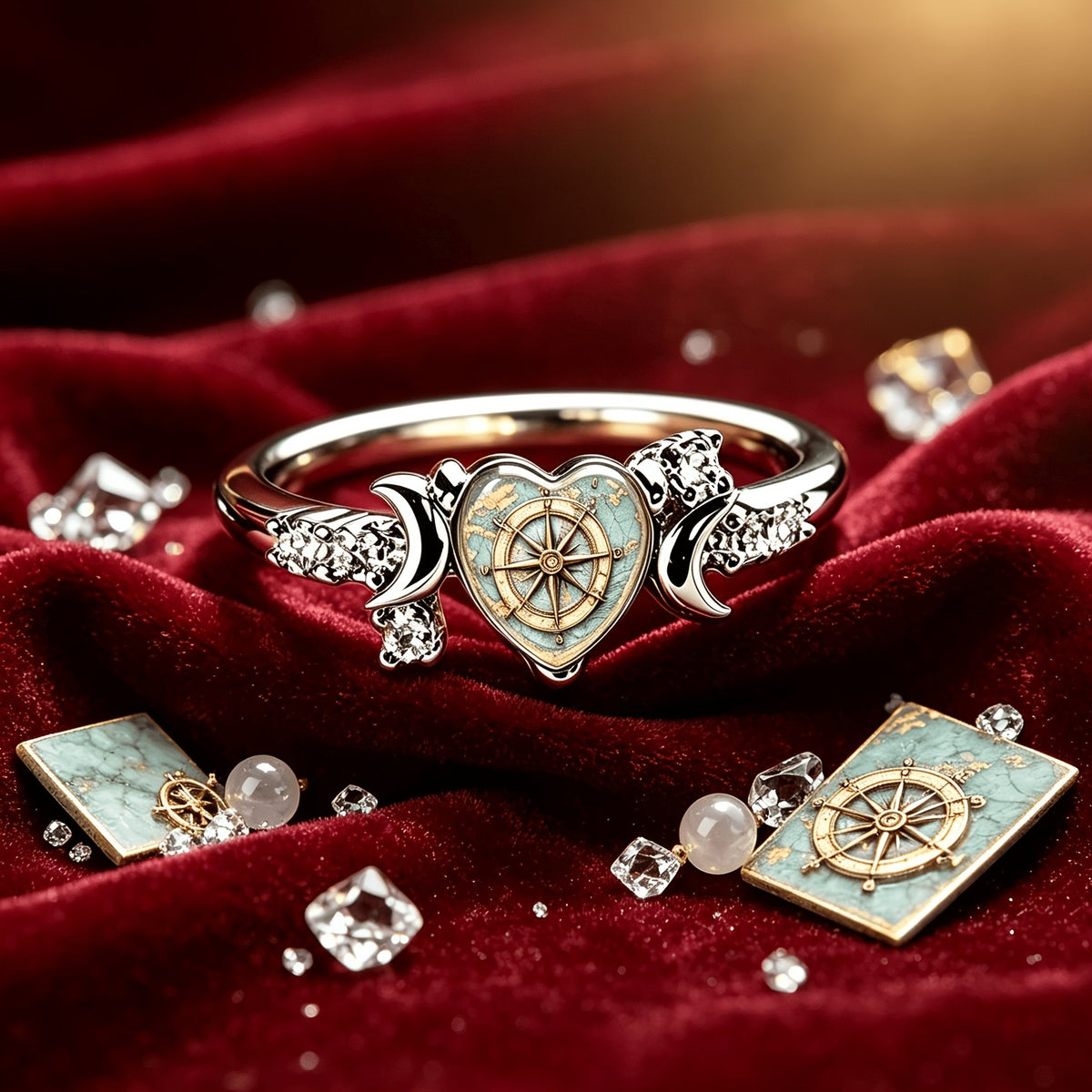 Compass Map Heart Ring