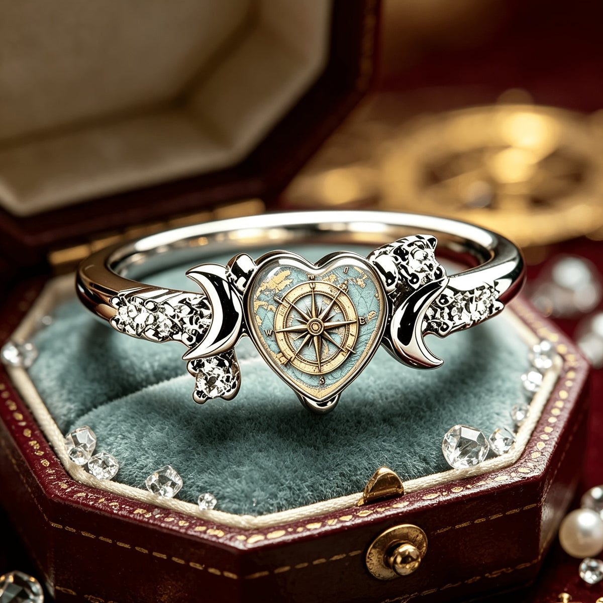 Compass Map Heart Ring