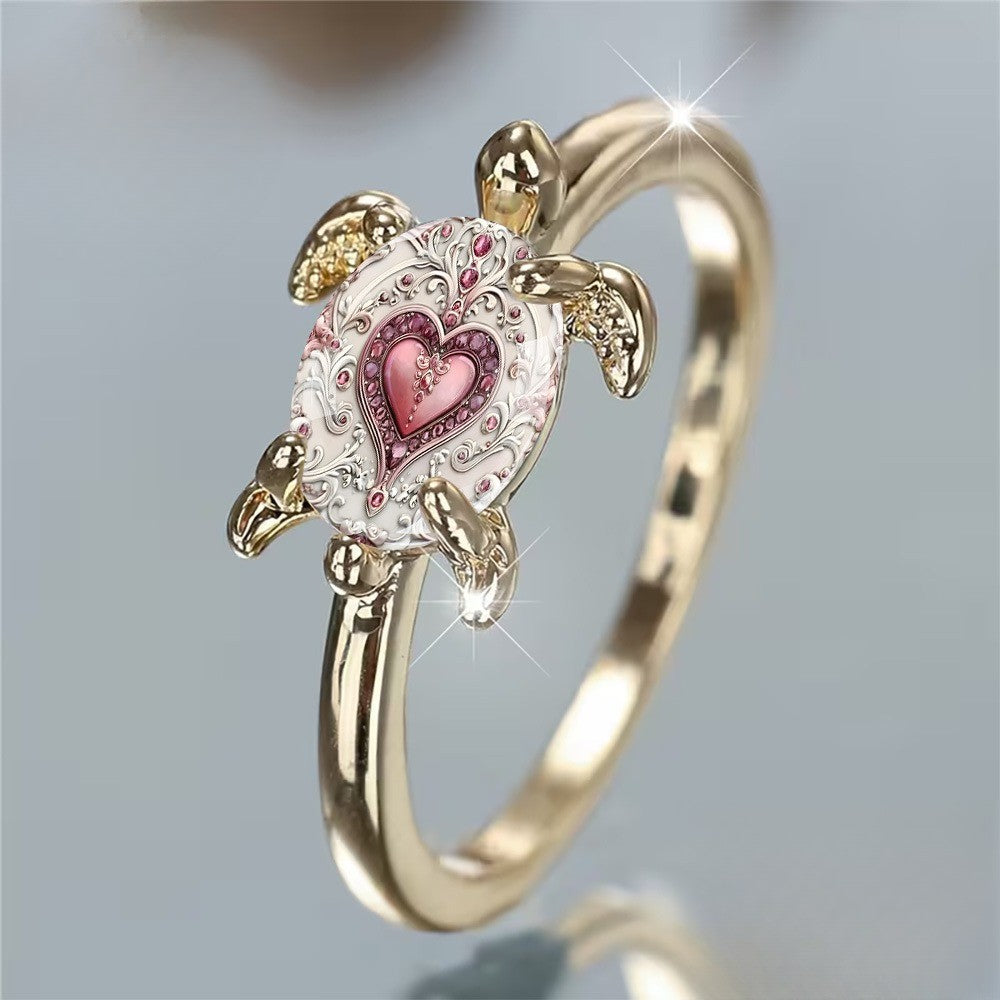 Pink Heart Turtle Ring