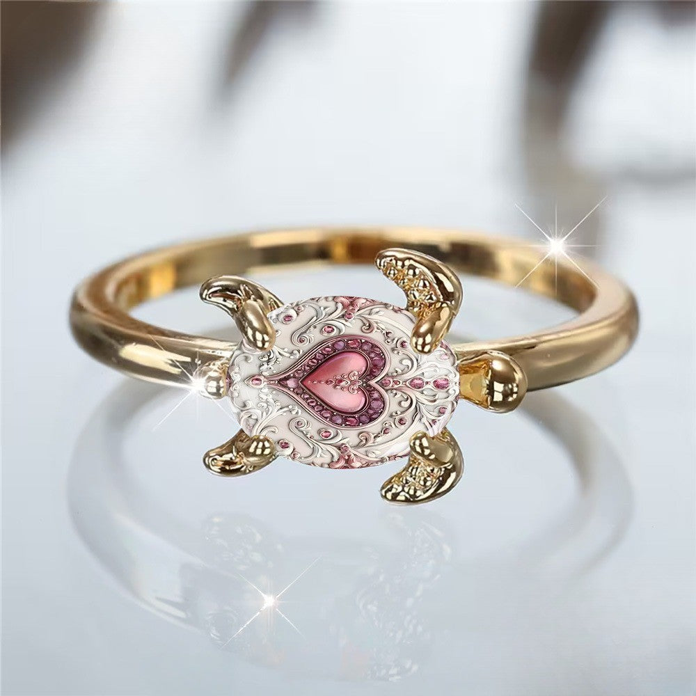 Pink Heart Turtle Ring