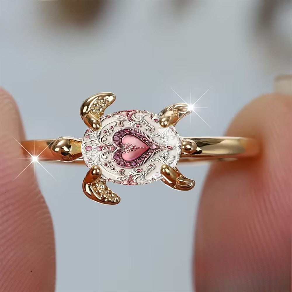 Pink Heart Turtle Ring