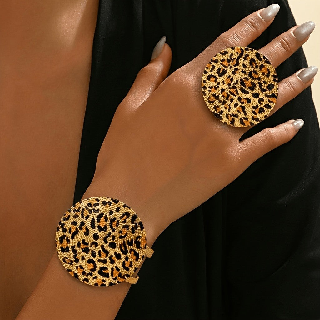 Leopard Print Round Ring & Bangle Set
