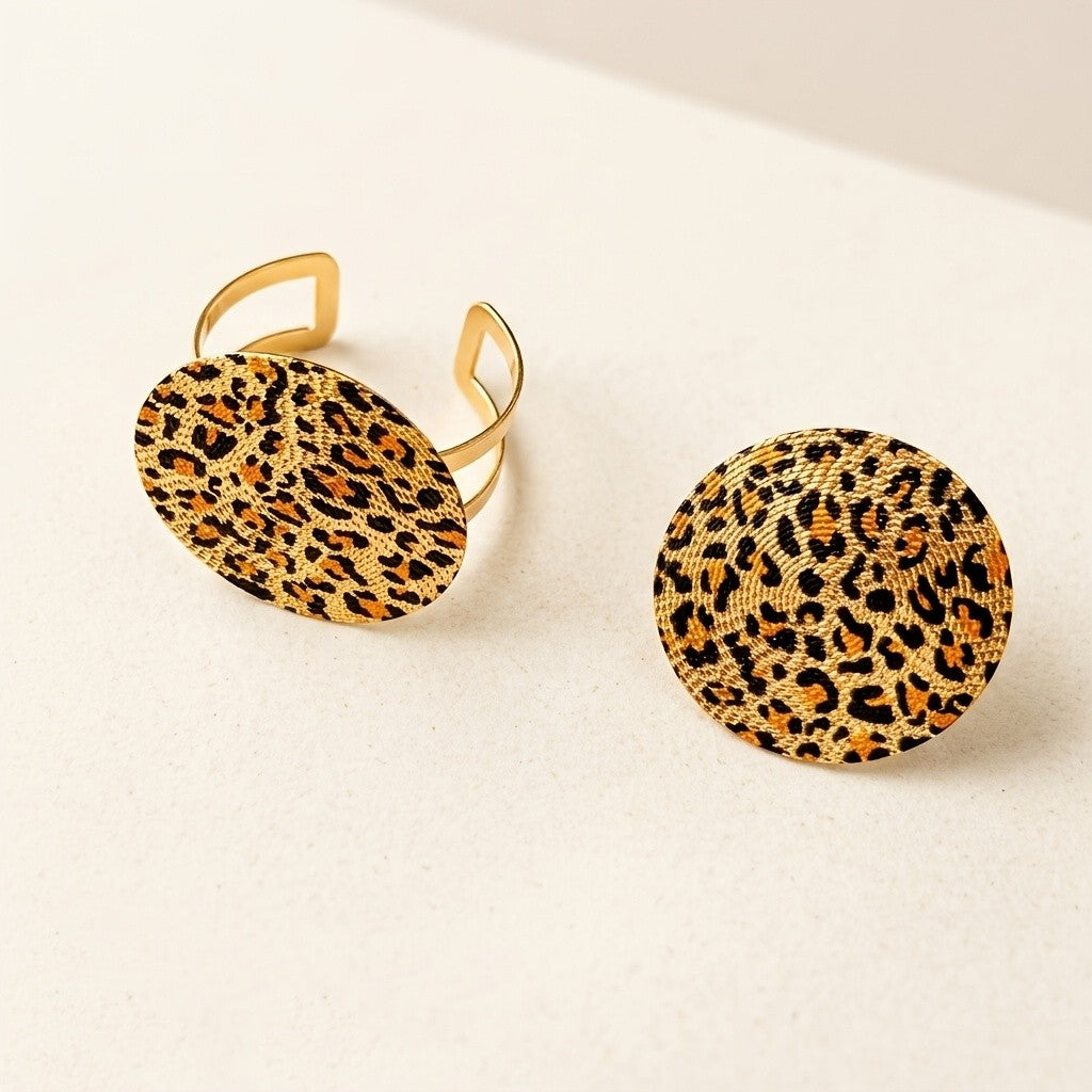 Leopard Print Round Ring & Bangle Set
