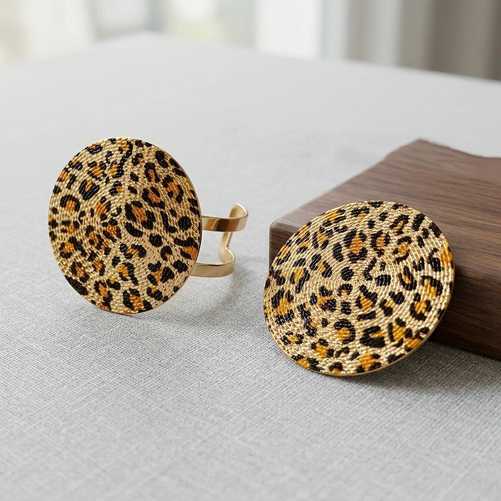 Leopard Print Round Ring & Bangle Set