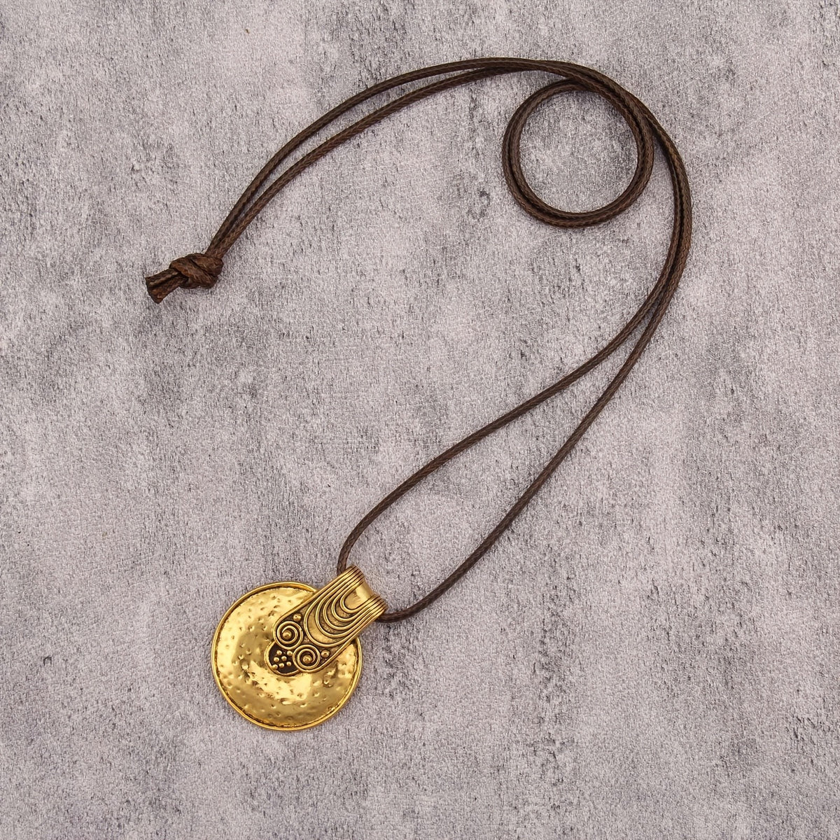 Spiral Motif Hammered Disc Necklace